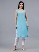 Load image into Gallery viewer, Seva Chikan Hand Embroidered Blue Georgette Lucknowi Chikan Kurta With Slip