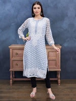 Load image into Gallery viewer, Seva Chikan Hand Embroidered Georgette Lucknowi Chikan Kurta With Slip