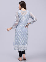 Load image into Gallery viewer, Seva Chikan Hand Embroidered Georgette Lucknowi Chikan Kurta With Slip