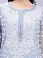 Load image into Gallery viewer, Seva Chikan Hand Embroidered Georgette Lucknowi Chikan Kurta With Slip