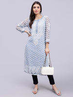 Load image into Gallery viewer, Seva Chikan Hand Embroidered Georgette Lucknowi Chikan Kurta With Slip