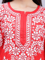 Load image into Gallery viewer, Seva Chikan Hand Embroidered Lucknowi Chikankari Red Cotton Kurta SCL4389