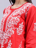 Load image into Gallery viewer, Seva Chikan Hand Embroidered Lucknowi Chikankari Red Cotton Kurta SCL4389