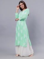 Load image into Gallery viewer, Seva Chikan Hand Embroidered Sea Green Modal Lucknowi Chikankari Kurta