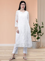 Load image into Gallery viewer, Seva Chikan Hand Embroidered White Kota Lucknowi Chikankari Kurta With Inner