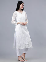 Load image into Gallery viewer, Seva Chikan Hand Embroidered White Kota Lucknowi Chikankari Kurta With Inner