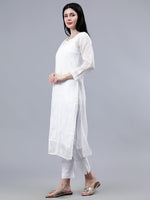 Load image into Gallery viewer, Seva Chikan Hand Embroidered White Kota Lucknowi Chikankari Kurta With Inner