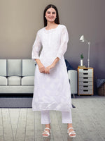 Load image into Gallery viewer, Seva Chikan Hand Embroidered White Kota Lucknowi Chikankari Kurta With Inner