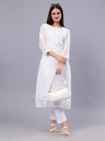 Load image into Gallery viewer, Seva Chikan Hand Embroidered White Kota Lucknowi Chikankari Kurta With Inner-SCL4402