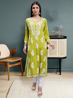 Load image into Gallery viewer, Seva Chikan Hand Embroidered Rayon Lucknowi Chikankari Kurta