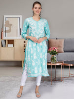 Load image into Gallery viewer, Seva Chikan Hand Embroidered Sea Green Muslin Lucknowi Chikankari Kurta-SCL4421