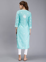 Load image into Gallery viewer, Seva Chikan Hand Embroidered Sea Green Muslin Lucknowi Chikankari Kurta-SCL4421