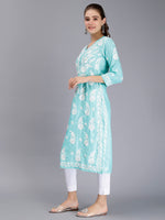 Load image into Gallery viewer, Seva Chikan Hand Embroidered Sea Green Muslin Lucknowi Chikankari Kurta-SCL4421