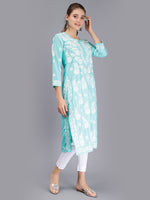 Load image into Gallery viewer, Seva Chikan Hand Embroidered Sea Green Muslin Lucknowi Chikankari Kurta-SCL4421