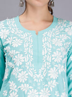 Load image into Gallery viewer, Seva Chikan Hand Embroidered Sea Green Muslin Lucknowi Chikankari Kurta-SCL4421