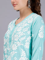 Load image into Gallery viewer, Seva Chikan Hand Embroidered Sea Green Muslin Lucknowi Chikankari Kurta-SCL4421