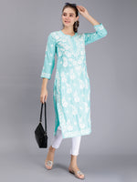 Load image into Gallery viewer, Seva Chikan Hand Embroidered Sea Green Muslin Lucknowi Chikankari Kurta-SCL4421