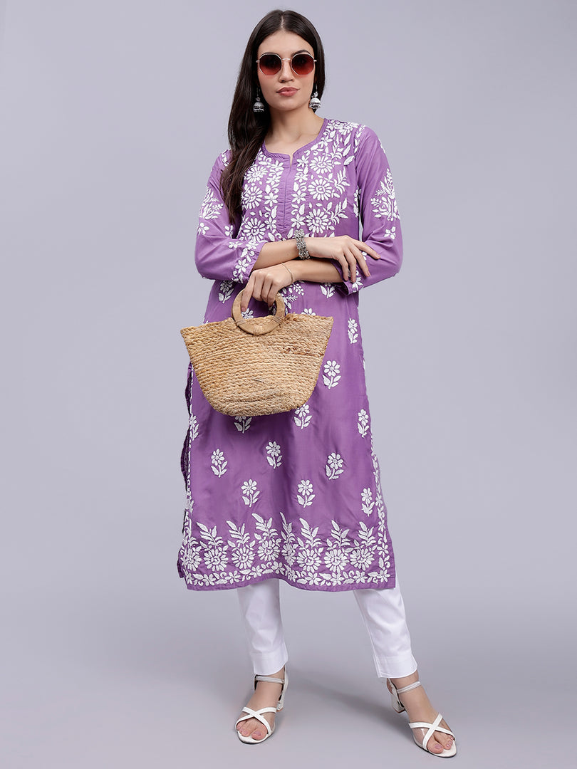 Seva Chikan Hand Embroidered Cotton Blend Lucknowi Chikankari Kurta