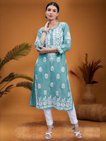 Load image into Gallery viewer, Seva Chikan Hand Embroidered Cotton Blend Lucknowi Chikankari Kurta
