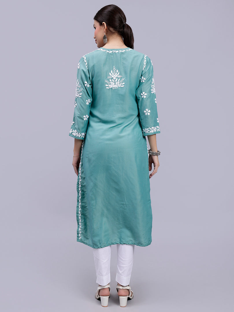 Seva Chikan Hand Embroidered Cotton Blend Lucknowi Chikankari Kurta