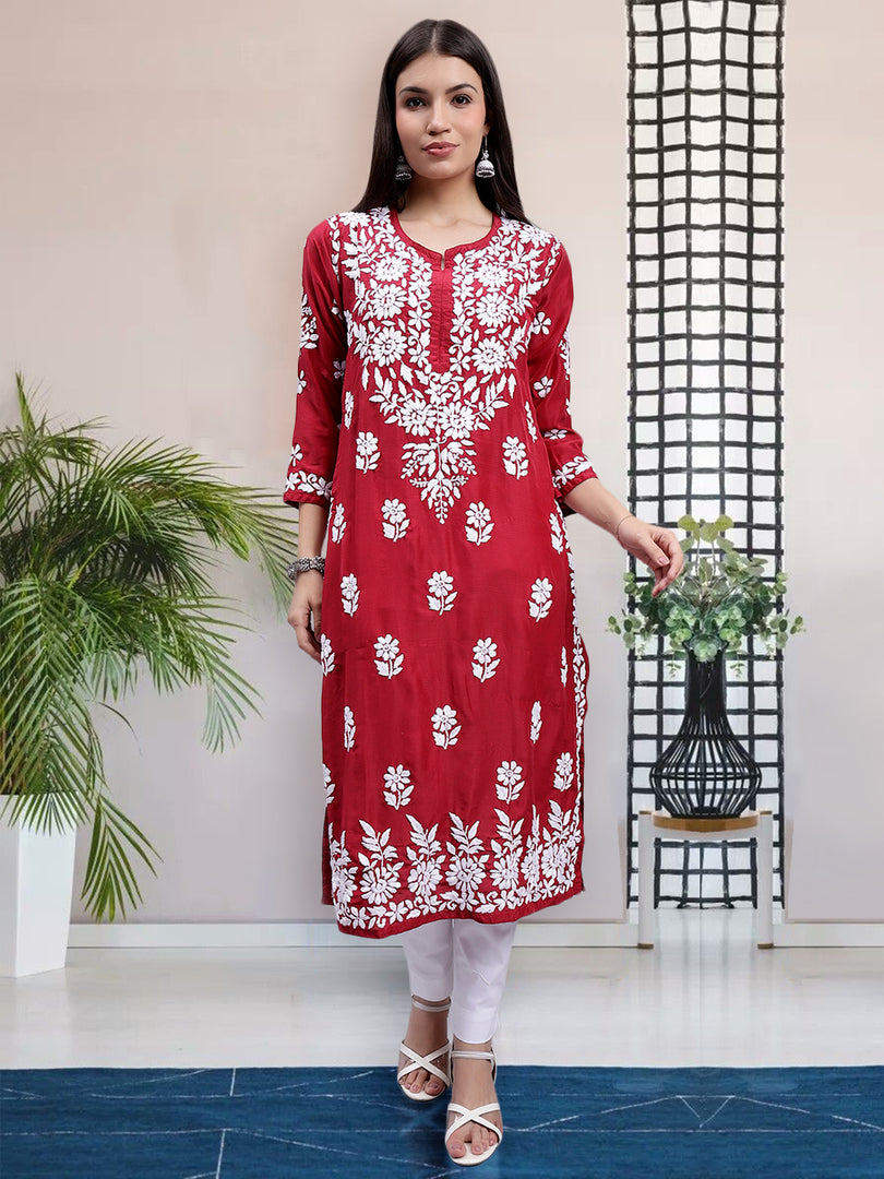 Seva Chikan Hand Embroidered Cotton Blend Lucknowi Chikankari Kurta