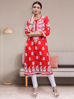 Load image into Gallery viewer, Seva Chikan Hand Embroidered Cotton Blend Lucknowi Chikankari Kurta
