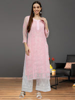 Load image into Gallery viewer, Seva Chikan Hand Embroidered Georgette Chikankari Kurta With Matching Slip