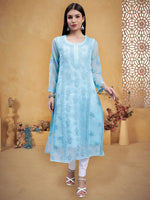 Load image into Gallery viewer, Seva Chikan Hand Embroidered Georgette Lucknowi Chikankari Kurta With Slip