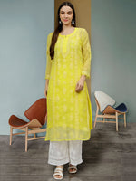 Load image into Gallery viewer, Seva Chikan Hand Embroidered Georgette Chikankari Kurta With Matching Slip