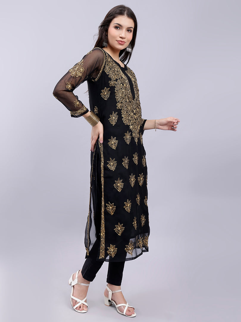 Seva Chikan Hand Embroidered Georgette Lucknowi Chikankari Kurta With Slip