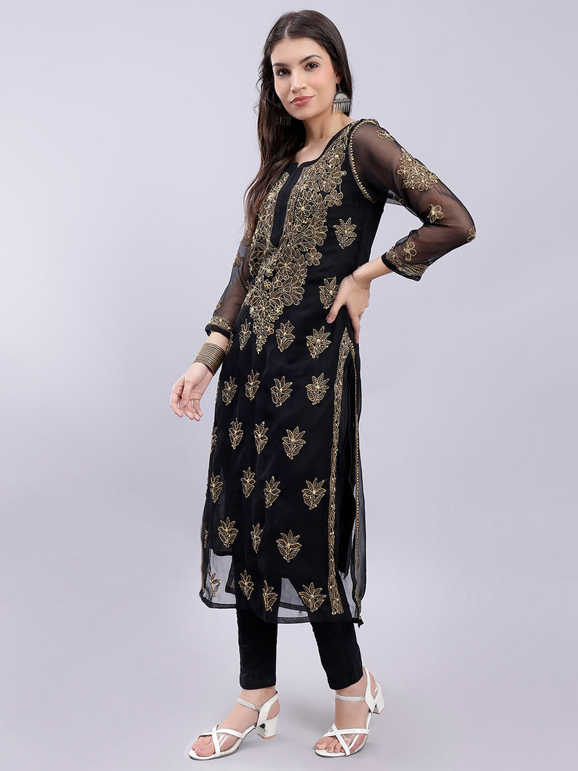 Seva Chikan Hand Embroidered Georgette Lucknowi Chikankari Kurta With Slip