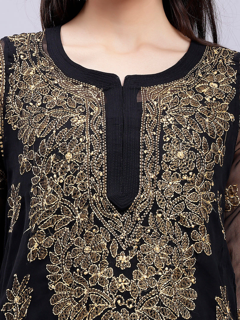 Seva Chikan Hand Embroidered Georgette Lucknowi Chikankari Kurta With Slip