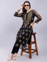 Load image into Gallery viewer, Seva Chikan Hand Embroidered Georgette Lucknowi Chikankari Kurta With Slip