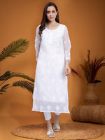 Load image into Gallery viewer, Seva Chikan Hand Embroidered Georgette Lucknowi Chikankari Kurta With Slip