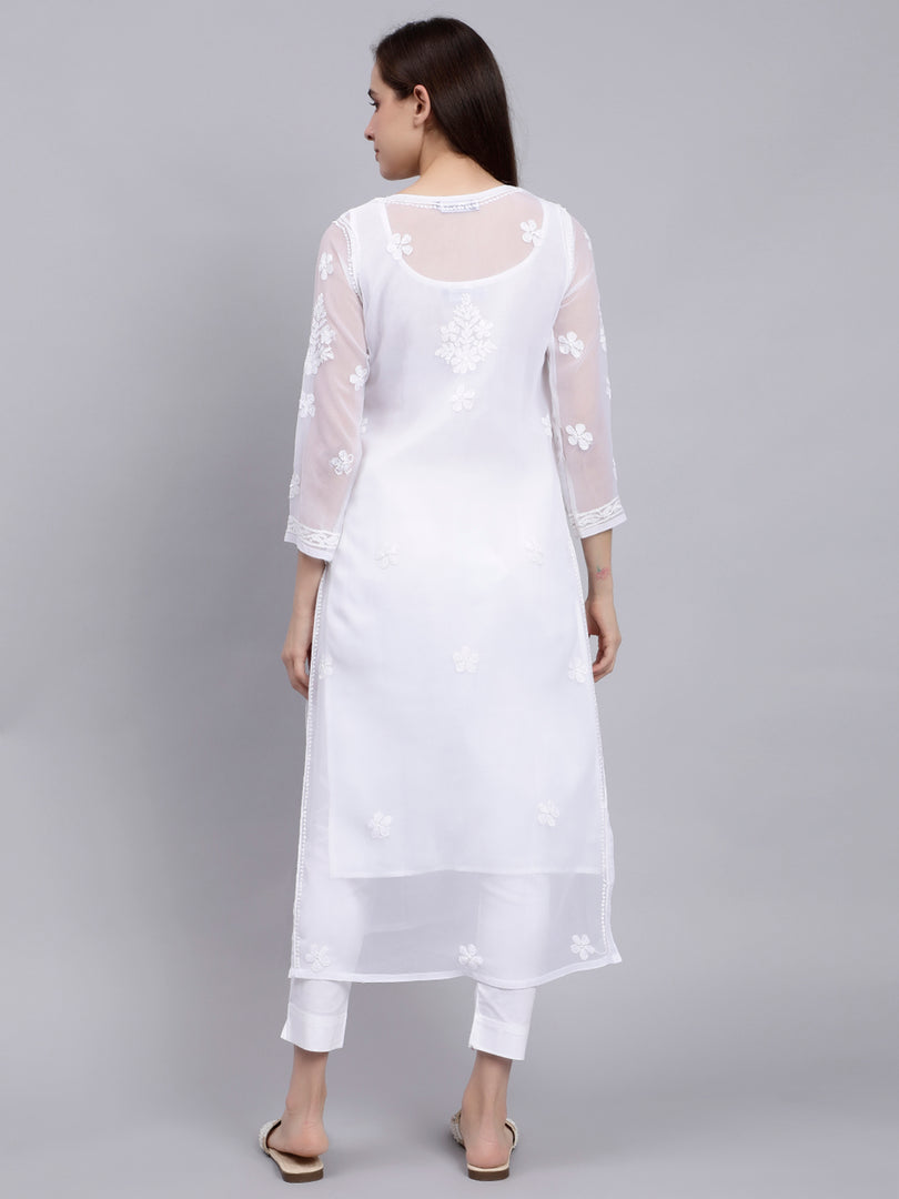 Seva Chikan Hand Embroidered Georgette Lucknowi Chikankari Kurta With Slip