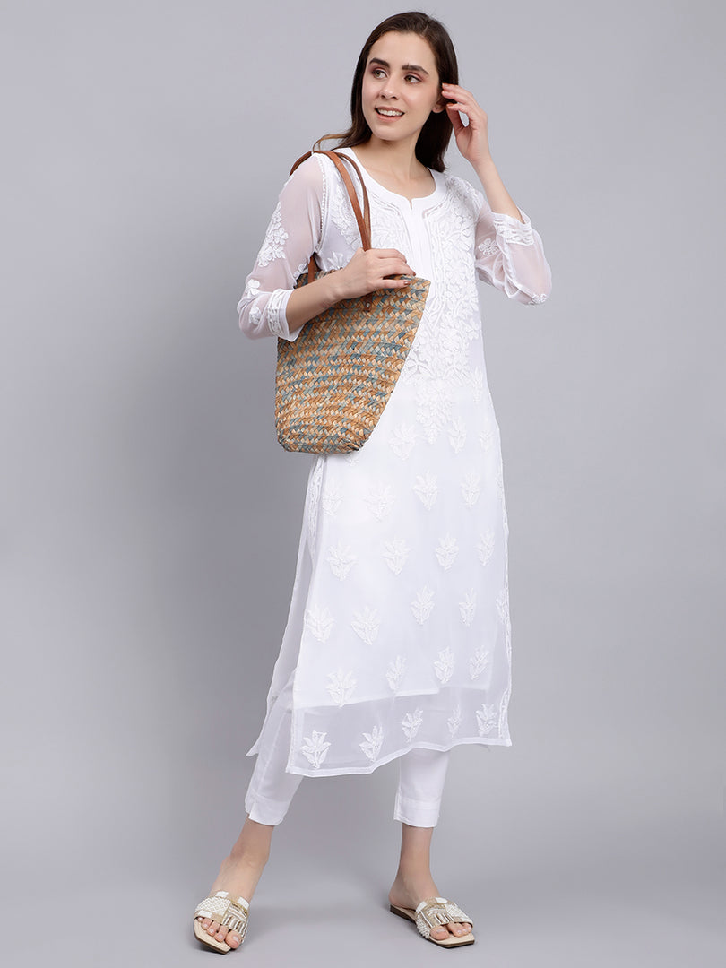 Seva Chikan Hand Embroidered Georgette Lucknowi Chikankari Kurta With Slip