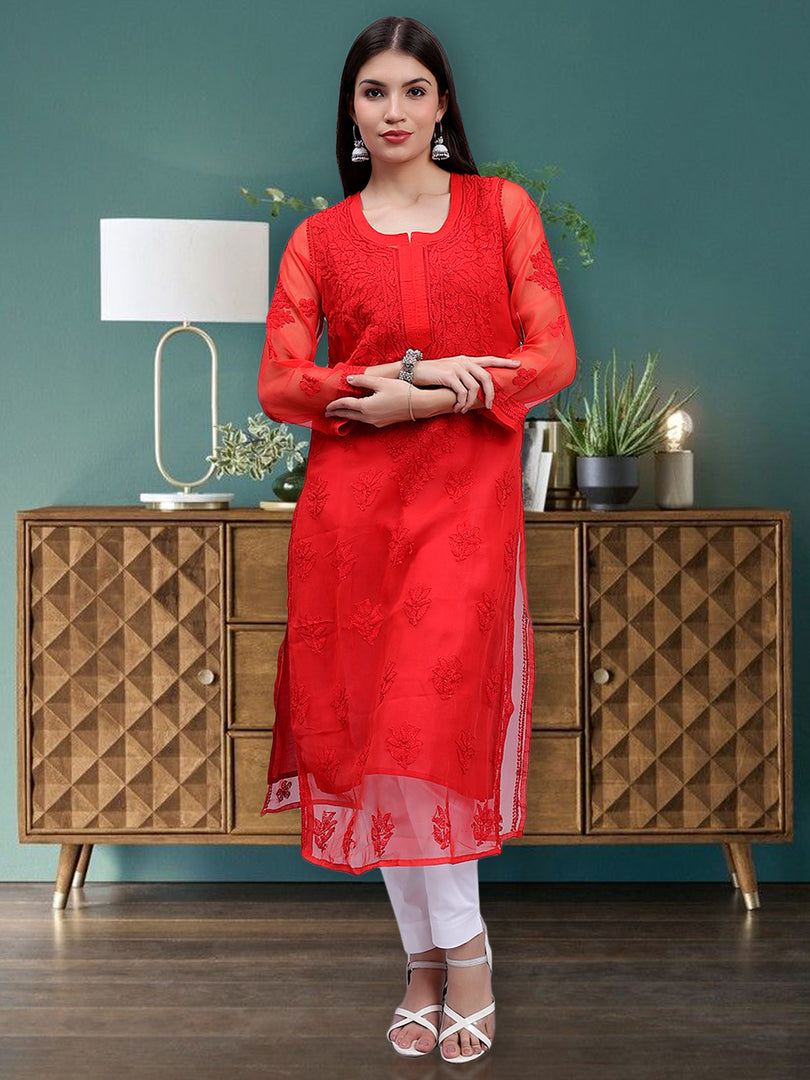 Seva Chikan Hand Embroidered Georgette Lucknowi Chikankari Kurta With Slip