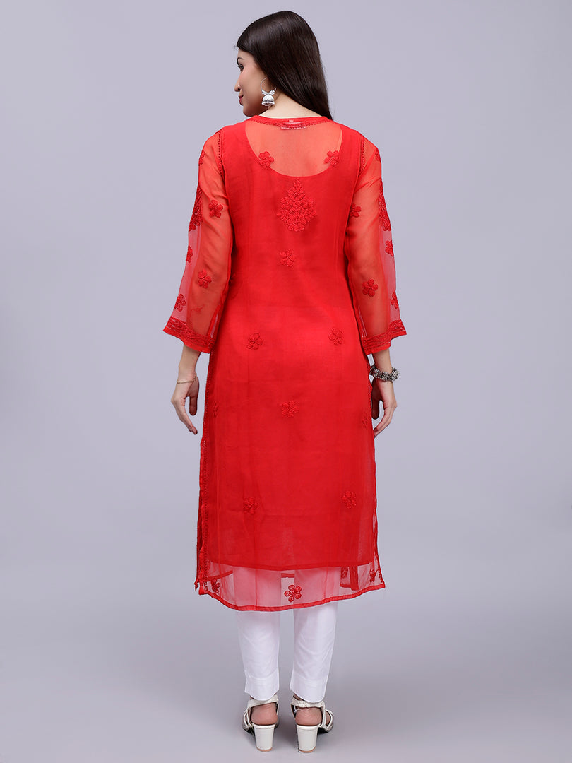 Seva Chikan Hand Embroidered Georgette Lucknowi Chikankari Kurta With Slip