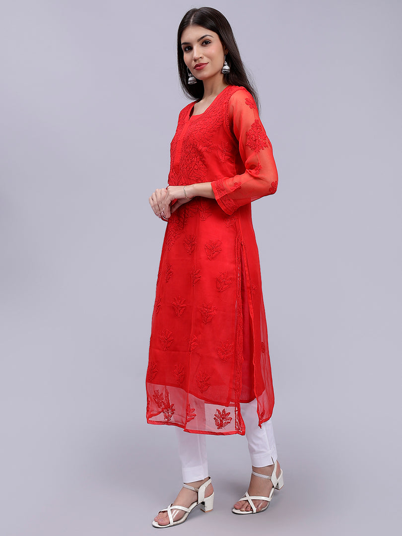 Seva Chikan Hand Embroidered Georgette Lucknowi Chikankari Kurta With Slip