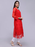 Load image into Gallery viewer, Seva Chikan Hand Embroidered Georgette Lucknowi Chikankari Kurta With Slip