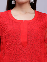 Load image into Gallery viewer, Seva Chikan Hand Embroidered Georgette Lucknowi Chikankari Kurta With Slip
