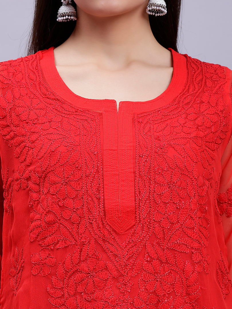 Seva Chikan Hand Embroidered Georgette Lucknowi Chikankari Kurta With Slip