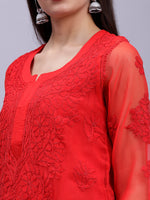 Load image into Gallery viewer, Seva Chikan Hand Embroidered Georgette Lucknowi Chikankari Kurta With Slip