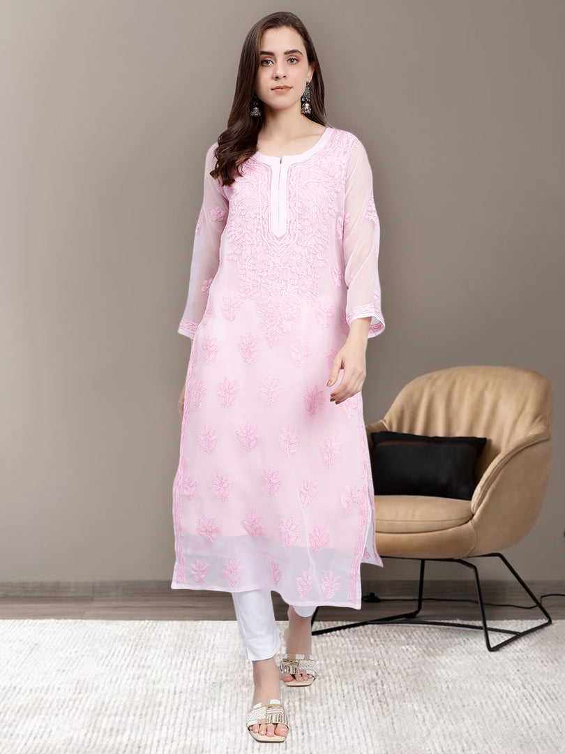 Seva Chikan Hand Embroidered Georgette Lucknowi Chikankari Kurta With Slip