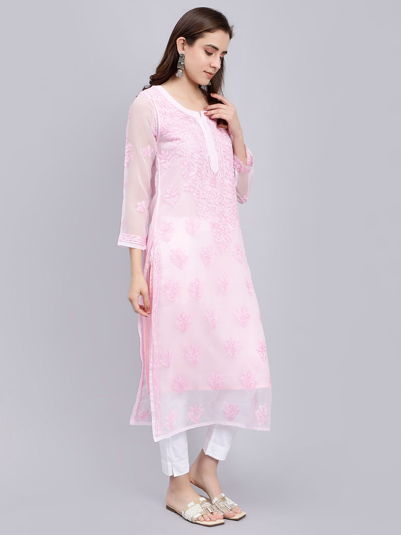 Seva Chikan Hand Embroidered Georgette Lucknowi Chikankari Kurta With Slip