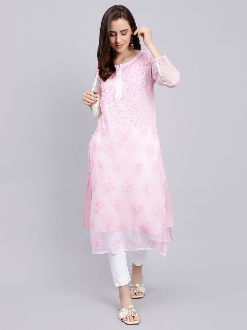 Seva Chikan Hand Embroidered Georgette Lucknowi Chikankari Kurta With Slip