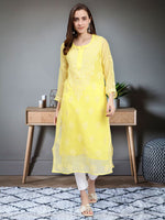 Load image into Gallery viewer, Seva Chikan Hand Embroidered Georgette Lucknowi Chikankari Kurta With Slip