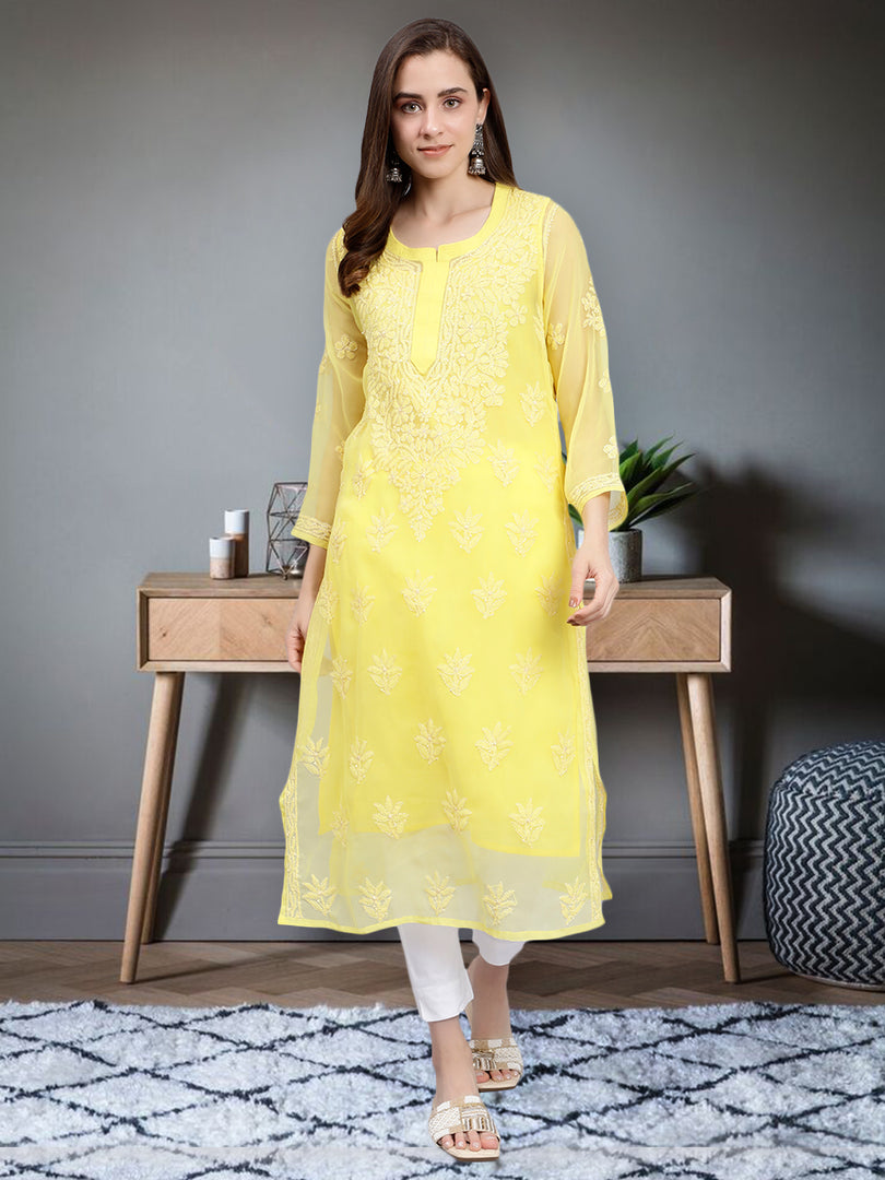 Seva Chikan Hand Embroidered Georgette Lucknowi Chikankari Kurta With Slip