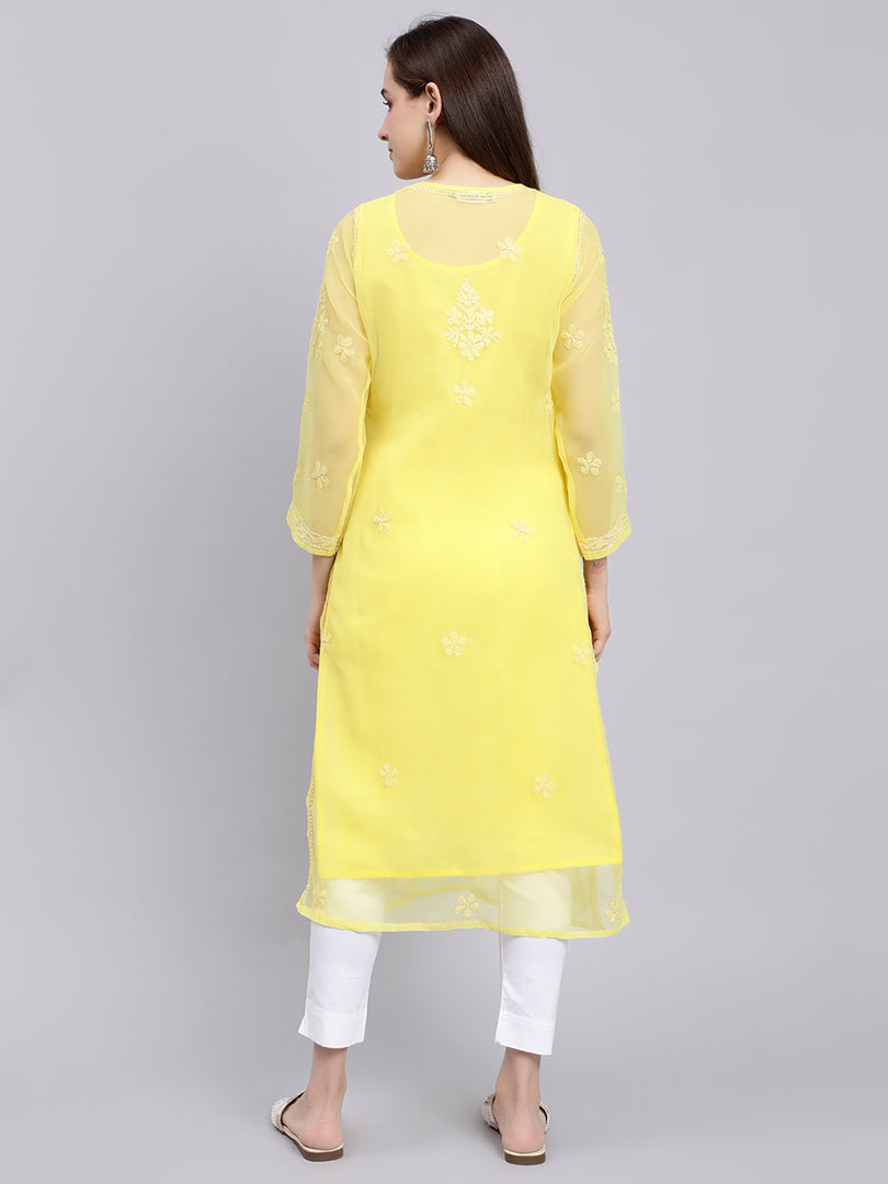 Seva Chikan Hand Embroidered Georgette Lucknowi Chikankari Kurta With Slip