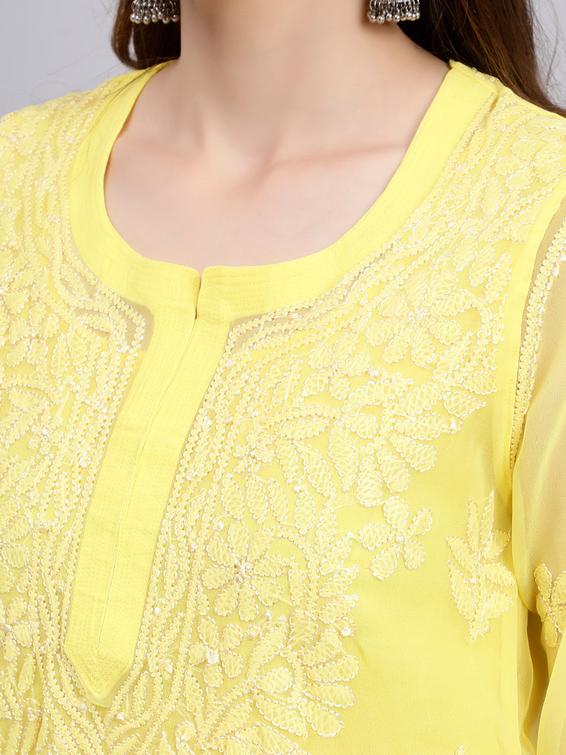 Seva Chikan Hand Embroidered Georgette Lucknowi Chikankari Kurta With Slip
